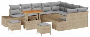 VidaXL Kerti Kanapé Szett párnával tárolóval 12 pcs Bézs Poli rattan