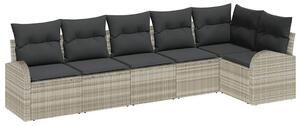 VidaXL Kerti Kanapé Szett párnával 6 pcs Világosszürke Poli rattan