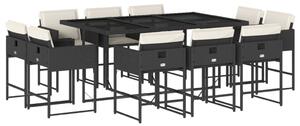 VidaXL 11 részes fekete polyrattan kerti étkezőgarnitúra párnákkal