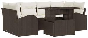 VidaXL Kerti Kanapé Szett párnával tárolóval 7 pcs Barna Poly Rattan