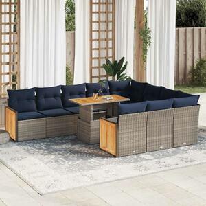 VidaXL 11 részes szürke polyrattan akácfa kerti ülőgarnitúra párnákkal