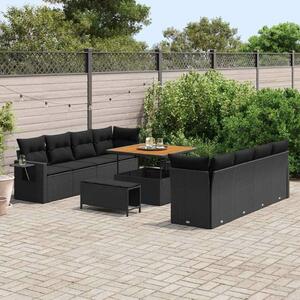 VidaXL Kerti Kanapé Szett párnával 11 pcs Fekete Poli rattan