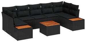 VidaXL Kerti Kanapé Szett párnával tárolóval 8 pcs Fekete Poli rattan
