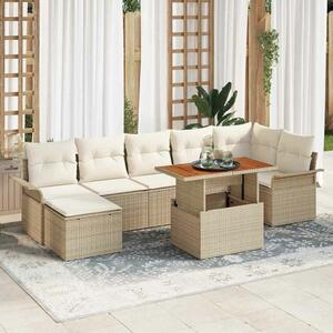 VidaXL Kerti Kanapé Szett tárolóval 8 pcs Bézs Poli rattan