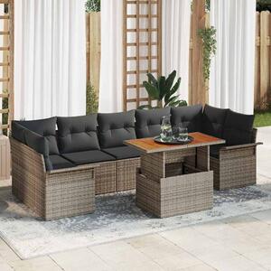 VidaXL Kerti Kanapé Szett tárolóval 8 pcs Szürke Poli rattan