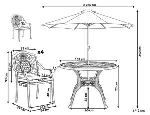 Négyszemélyes barna fém kerti SALENTO étkezőgarnitúra napernyővel (16 opció)