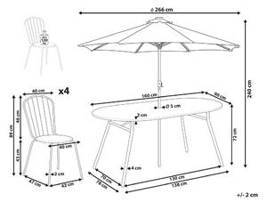 Négyszemélyes világoskék fém kerti CALVI étkezőgarnitúra napernyővel (16 opció)