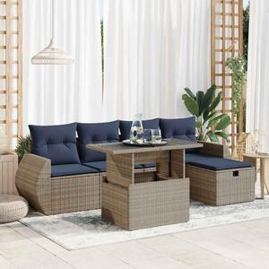 VidaXL 6 részes szürke polyrattan akácfa kerti ülőgarnitúra párnával