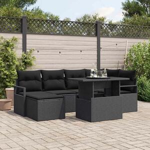VidaXL Kerti Kanapé Szett tárolóval 7 pcs Fekete Poli rattan