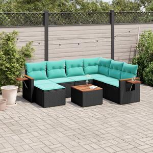 VidaXL 8 részes fekete polyrattan kerti ülőgarnitúra párnával