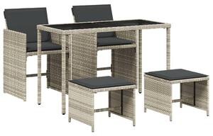 VidaXL 5részes világosszürke polyrattan kerti étkezőgarnitúra párnával