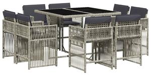 VidaXL 9részes világosszürke polyrattan kerti étkezőgarnitúra párnával