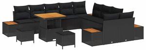 VidaXL Kerti Kanapé Szett párnával tárolóval 13 pcs Fekete Poli rattan