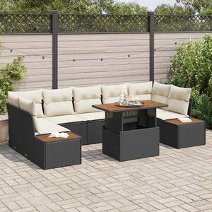 VidaXL Kerti Kanapé Szett tárolóval 8 pcs Fekete Poli rattan