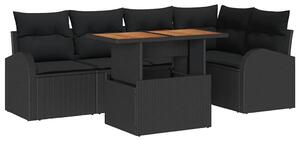 VidaXL Kerti Kanapé Szett tárolóval 6 pcs Fekete Poli rattan