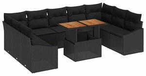 VidaXL Kerti Kanapé Szett tárolóval 10 pcs Fekete Poli rattan