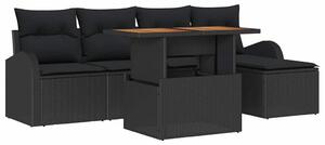 VidaXL Kerti Kanapé Szett tárolóval 6 pcs Fekete Poli rattan