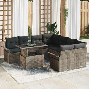 VidaXL Kerti Kanapé Szett párnával tárolóval 9 pcs Szürke Poly Rattan