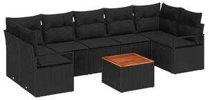 VidaXL Kerti Kanapé Szett tárolóval 8 pcs Fekete polirattan