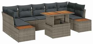 VidaXL Kerti Kanapé Szett tárolóval 8 pcs Szürke Poli rattan