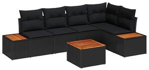 VidaXL Kerti Kanapé Szett párnával tárolóval 6 pcs Fekete Poli rattan