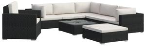 VidaXL 8-részes fekete polyrattan kerti bútorszett párnákkal
