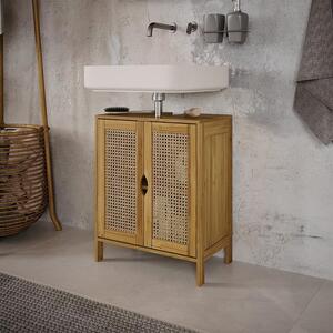 Vicco Liora bambusz hatású mosdószekrény rattan ajtófronttal, 48 cm