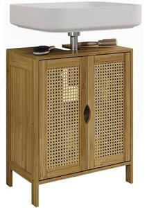 Vicco Liora bambusz hatású mosdószekrény rattan ajtófronttal, 48 cm