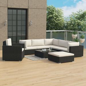 VidaXL 8-részes fekete polyrattan kerti bútorszett párnákkal