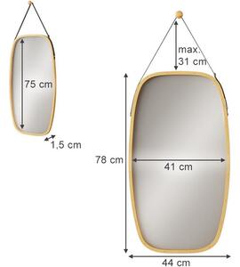 Vicco Mirno bambusz keretes függő tükör barna pánttal, 44 × 78 cm