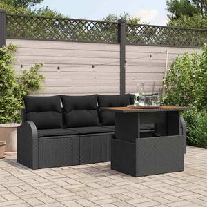 VidaXL Kerti Kanapé Szett tárolóval 5 pcs Fekete Poli rattan