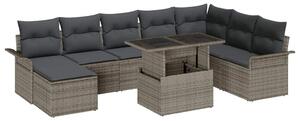 VidaXL Kerti Kanapé Szett 9 pcs Szürke Poli rattan és porfestett acél