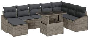 VidaXL Kerti Kanapé Szett 9 pcs Szürke Poli rattan és porfestett acél