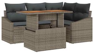 VidaXL Kerti Kanapé Szett tárolóval 5 pcs Szürke Poli rattan
