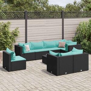 VidaXL 9 részes fekete polyrattan kerti ülőgarnitúra párnákkal