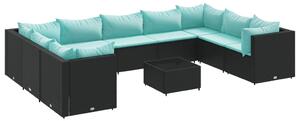 VidaXL 10 részes fekete polyrattan kerti ülőgarnitúra párnákkal