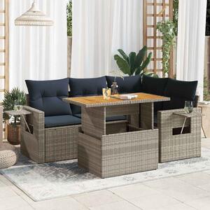 VidaXL 5 részes szürke polyrattan kerti ülőgarnitúra párnákkal