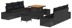 VidaXL Kerti Kanapé Szett párnával tárolóval 9 pcs Fekete Poli rattan