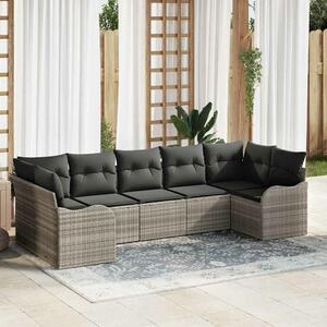 VidaXL Kerti Kanapé Szett tárolóval 7 pcs Világosszürke Poli rattan