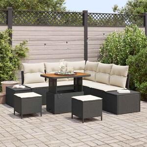 VidaXL Kerti Kanapé Szett párnával tárolóval 8 pcs Fekete Poli rattan