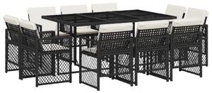 VidaXL 11 részes fekete polyrattan kerti étkezőgarnitúra párnákkal
