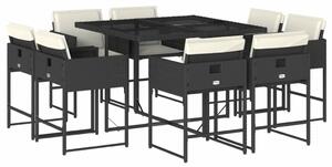 VidaXL 9 részes fekete polyrattan kerti étkezőgarnitúra párnákkal