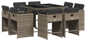 VidaXL 9 részes szürke polyrattan kerti étkezőgarnitúra párnával