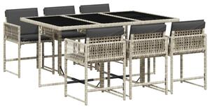 VidaXL 7 részes világosszürke polyrattan kerti étkezőszett párnával