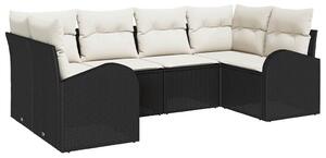 VidaXL Kerti Kanapé Szett párnával 6 pcs Fekete Poly Rattan
