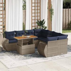 VidaXL 9 részes szürke polyrattan kerti ülőgarnitúra párnákkal