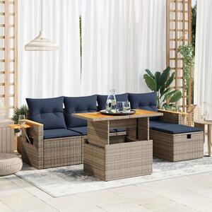 VidaXL 6 részes szürke polyrattan akácfa kerti ülőgarnitúra párnákkal
