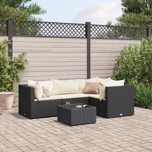 VidaXL 5 részes fekete polyrattan kerti ülőgarnitúra párnákkal