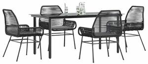 VidaXL 5 részes fekete polyrattan üveg kerti étkezőgarnitúra párnákkal