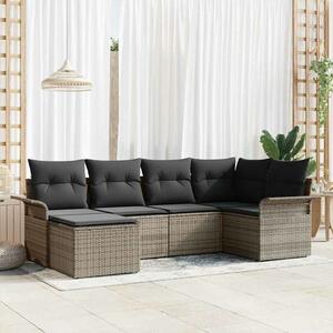 VidaXL Kerti Kanapé Szett párnával tárolóval 6 pcs Szürke Poli rattan